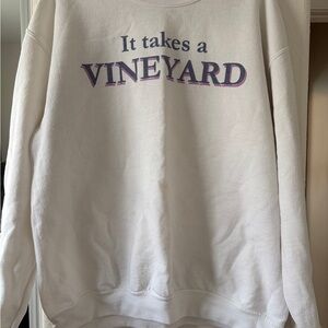 Gildan White Crew Neck Sweater with “It Takes a Vineyard” Print
